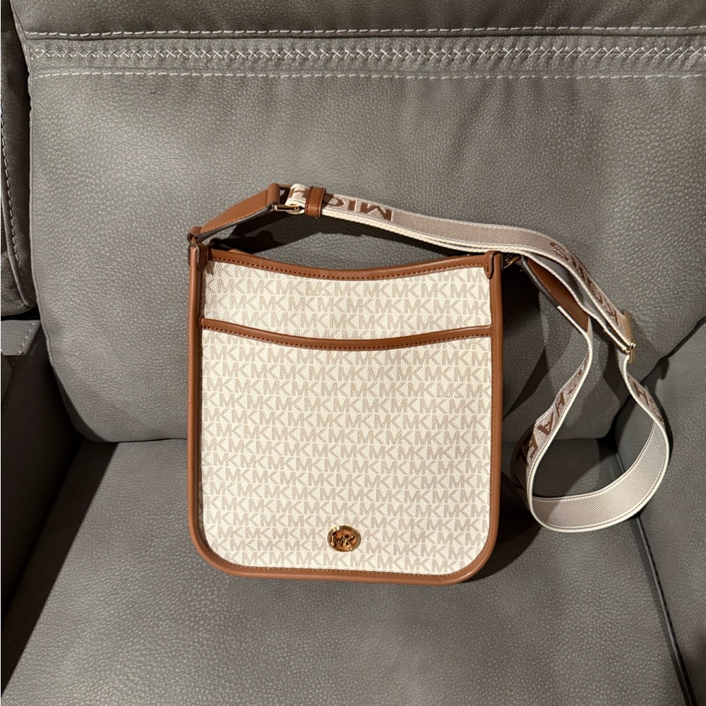 Michael Kors Cream and Brown Crossbody Bag